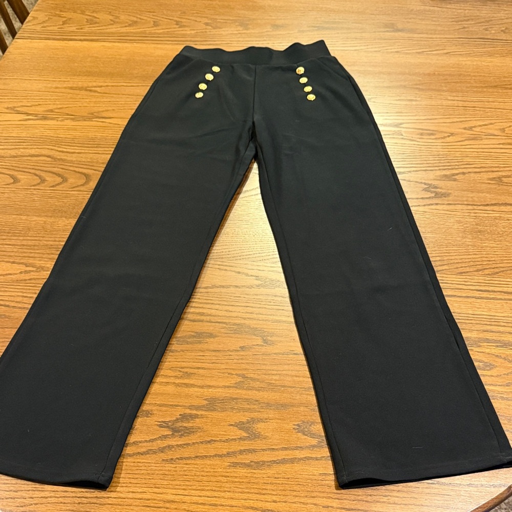 Elegant Black Wide Leg Pants with Gold Accents